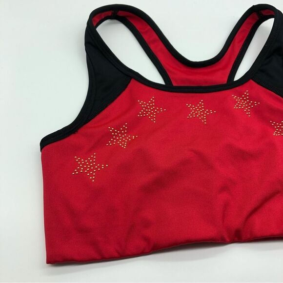 PINK Victoria’s Secret Ultimate Unlined Sports Bra Medium Red Gold Stars - Picture 2 of 7